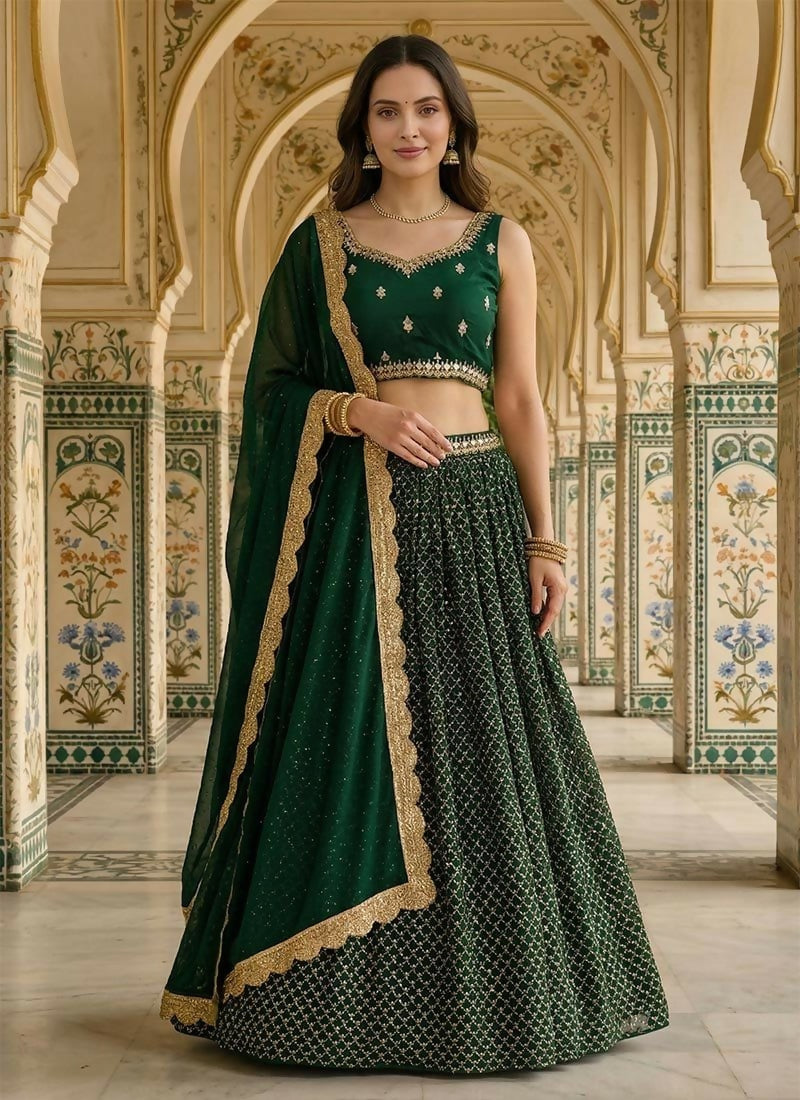 Lehenga Mart Green Premium Faux Georgette Designer Bollywood Style Wedding Wear Lehenga Choli | Grocsy