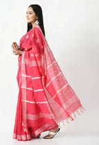 Mominos Fashion Moeza Rose Pink All Over Buti Handloom Silk Saree with unstitched Blouse piece | Grocsy