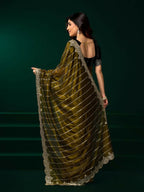 Joban Fashion Mehendi Green Net Party Wear Sarees | Grocsy
