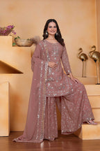 Lehenga Mart Designer Sharara Suit With Kurta, Sharara, Dupatta For Women-Mauve | Grocsy