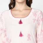 Cheera Hand Block Print Cream Straight Kurta (MAAI-054K) | Grocsy