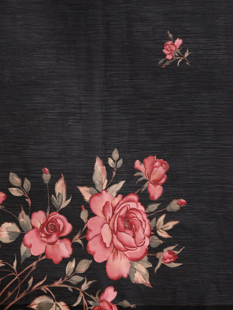 Ahalyaa Women's Traditional Semi Stitch Saree - Black | Grocsy