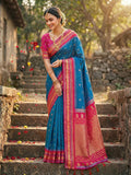 Anaita Blue Silk Woven Saree With Blouse | Grocsy