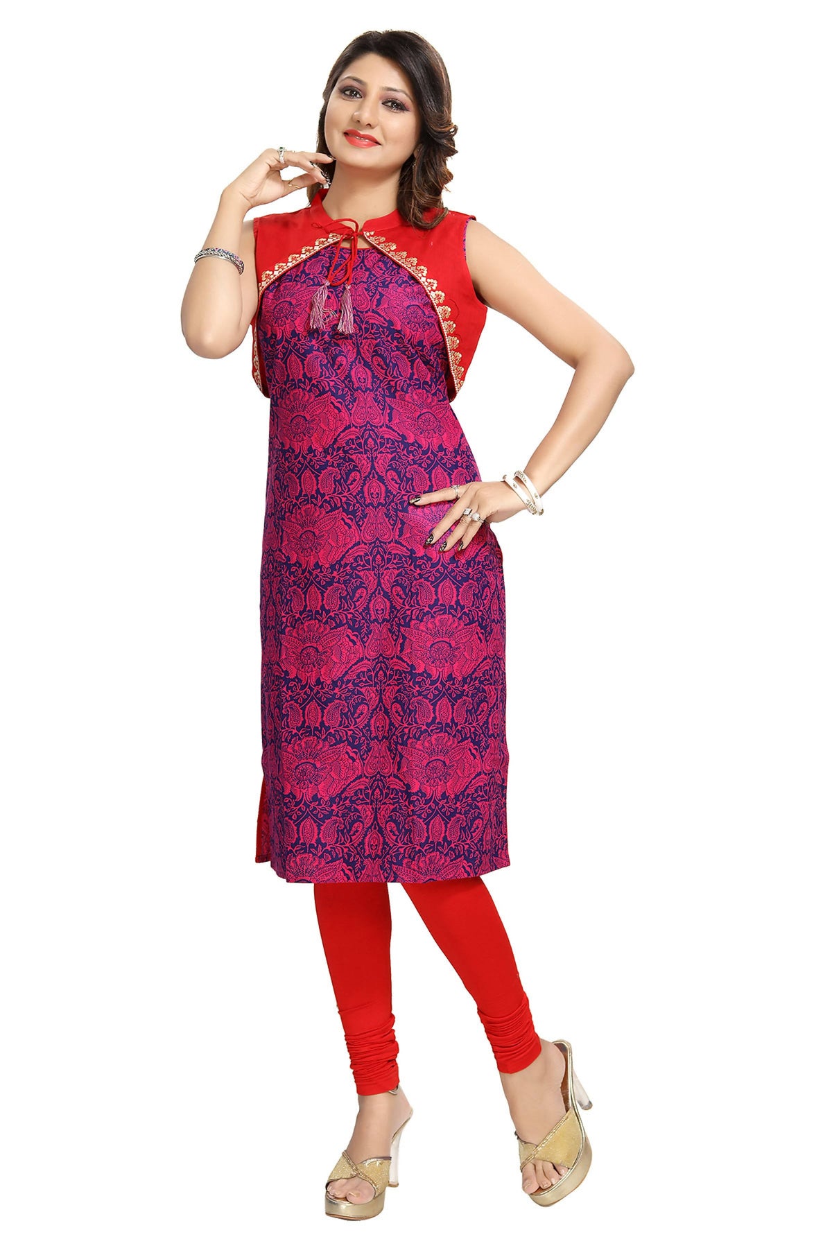 Snehal Creations Pure Purple Jacket Style Printed Sleeveless Kurti For Daily Wear | Grocsy