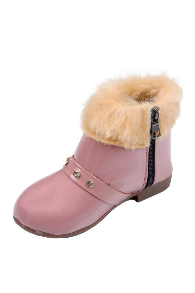 Tiny Bugs Girls Faux Fur Detail Winter Boots - Peach | Grocsy