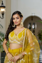 Eilara Glamorous Mustard Yellow Butterfly Net With Tone To Tone Thread And Sequence Embroidered Work Lehenga Choli For Wedding | Grocsy