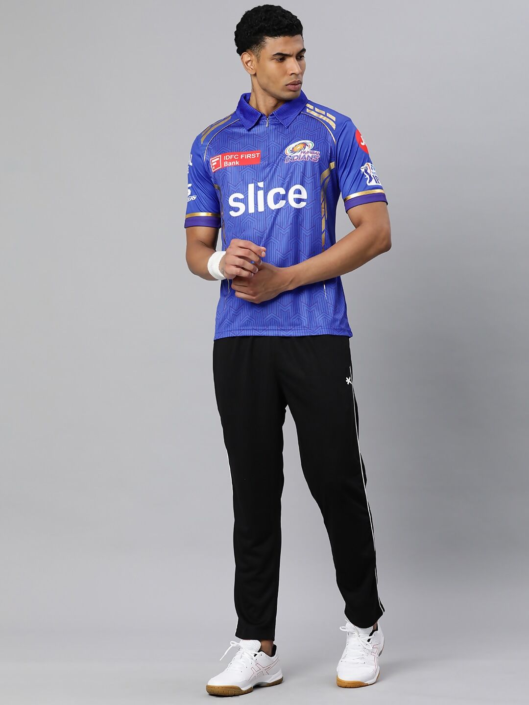 playR Men Printed Polo Collar Dri-FIT MI Official Match Jersey T-shirt IPL, T20 | Grocsy