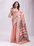 Shree Shyam Fashion Linen Cotton Peach Saree | Grocsy