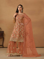 Anaita Brown Embroidered Net Salwar Suit | Grocsy