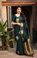Green Silk Woven Saree with Unstitched Blouse - Hiral Fashion | Grocsy