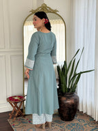 The52 Women's Beautiful Rayon Fabric Embroidery Work A-Line Kurta Pant and Dupatta Set | Grocsy