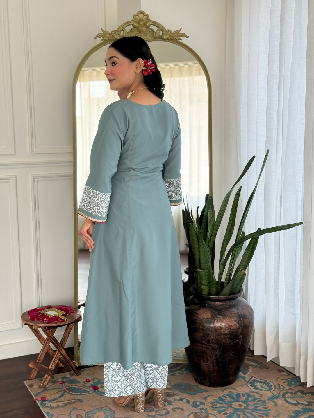 The52 Women's Beautiful Rayon Fabric Embroidery Work A-Line Kurta Pant and Dupatta Set | Grocsy