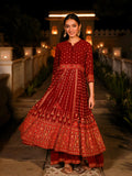 Juniper Women's The Mahautsawam Maroon Ethnic Motif Printed Georgette Dress With Thread & Mirror Work | Grocsy