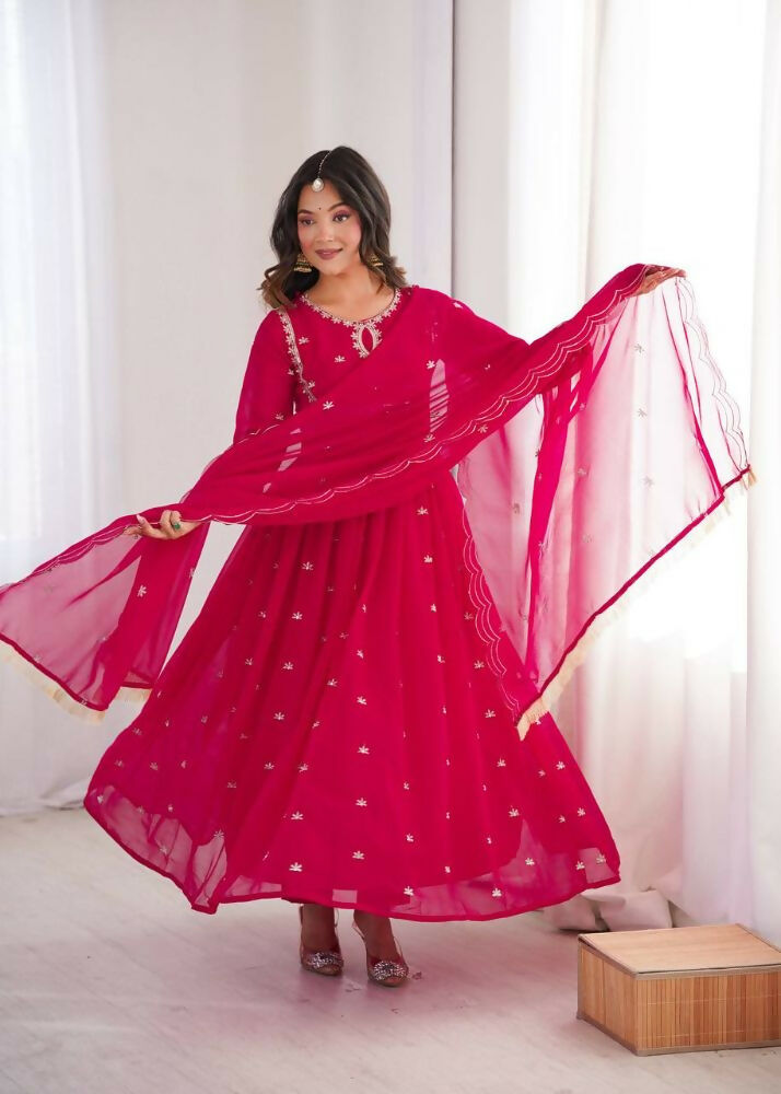 Teeya Creation Rani Faux Georgette Embroidery Work Wedding Wear Gown | Grocsy