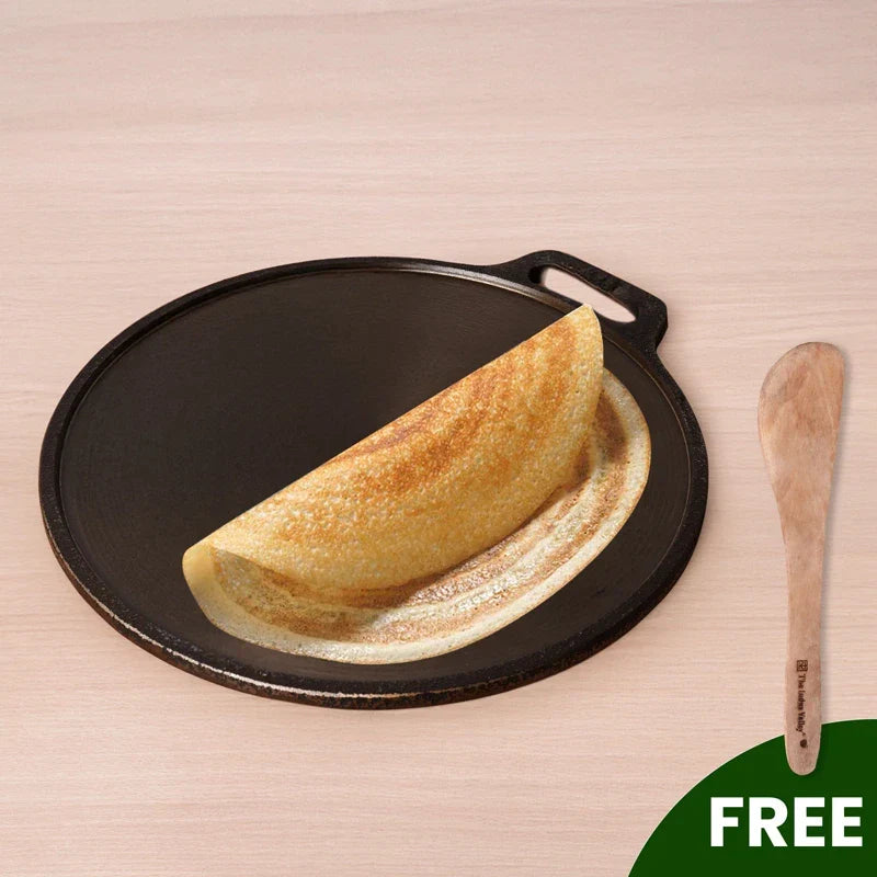 The Indus Valley Super Smooth Cast Iron Tawa,Pre-seasoned, Nonstick, 100% Pure, Toxin-free, Spatula, 26.7cm/30.2cm | Grocsy