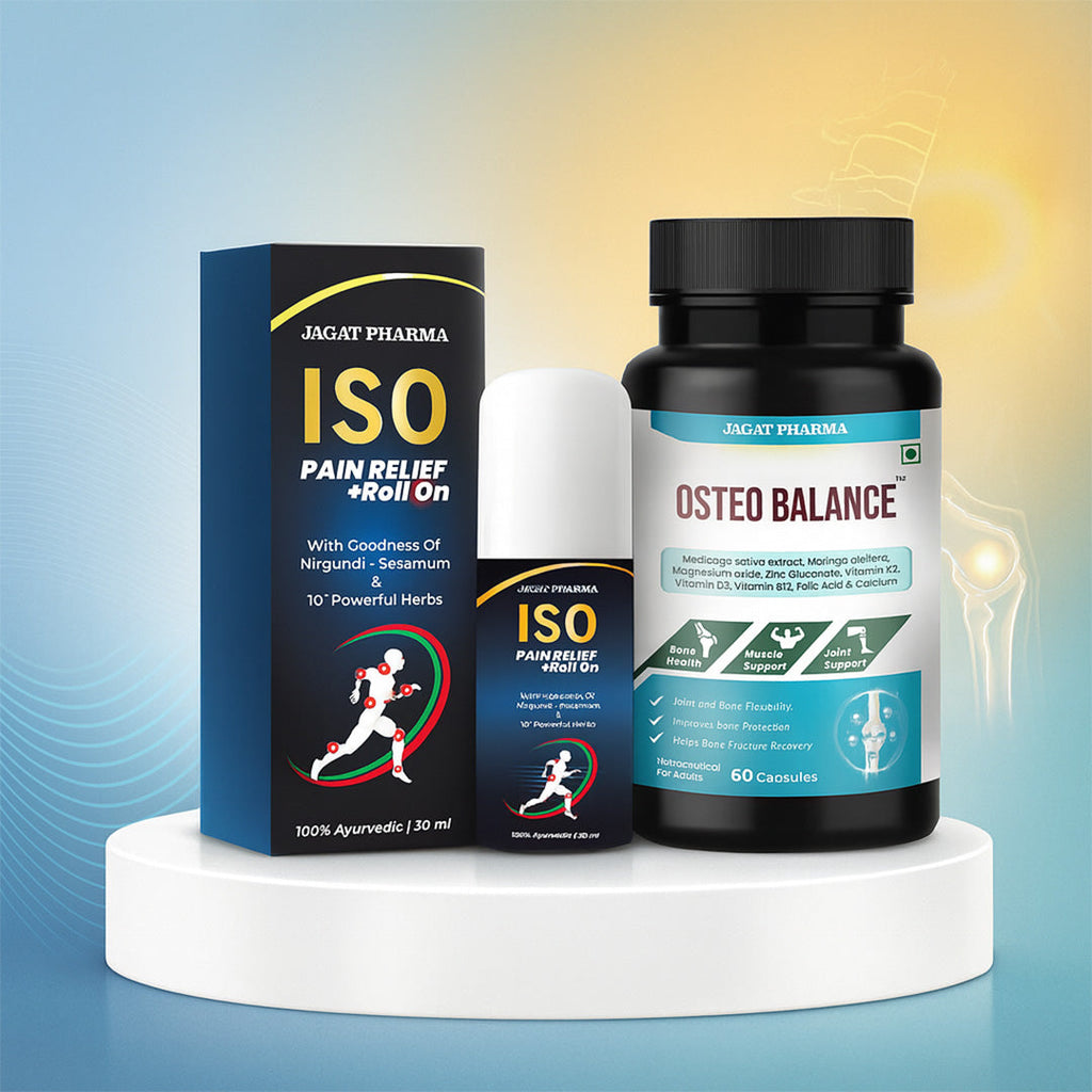 Jagat Pharma Osteo Balance + Roll-On: Strong Bones & Quick Relief Combo | Grocsy