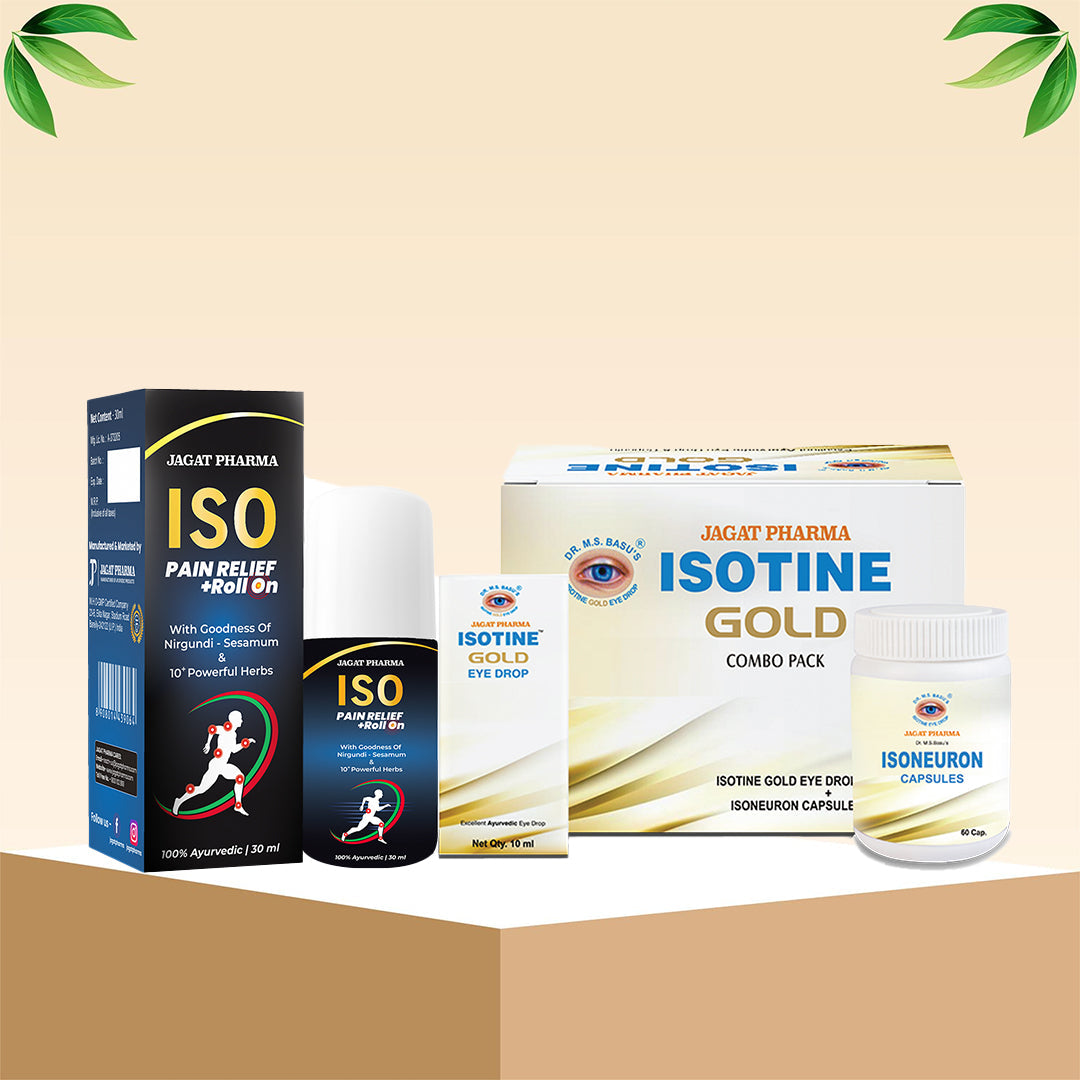 Jagat Pharma Isotine Gold + ISO Pain Relief Roll-On: Eye & Pain Care Combo | Grocsy