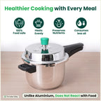 The Indus Valley QuicKooker Tri-Steel Stainless Steel Pressure Cooker, Premium Quality, 3 Layer Heavy Bottom, 100% Safe, ISI Certified, Induction & Gas, 3/5 L | Grocsy