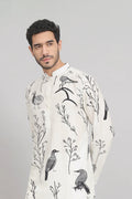 Feathered Birds Print Cotton Kurta by Hilo Design | Grocsy