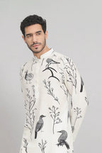 Feathered Birds Print Cotton Kurta by Hilo Design | Grocsy