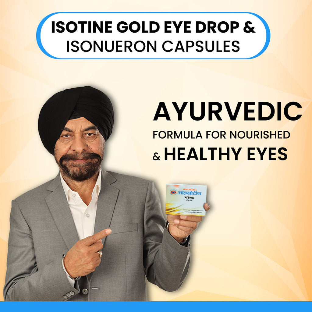 Jagat Pharma Isotine Gold Eye Drops & Capsules - Empowering Vision's Strength | Grocsy