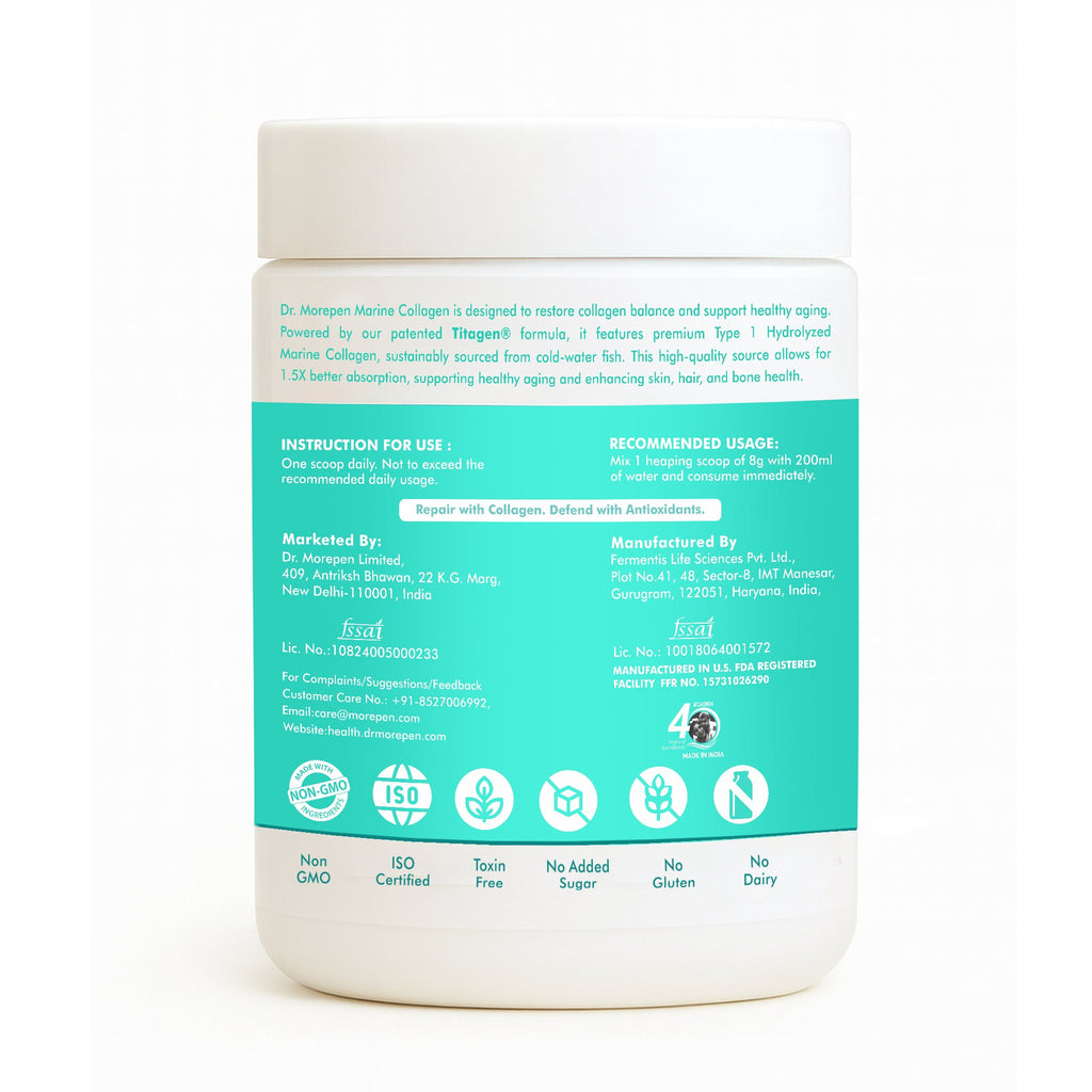Dr. Morepan Marine Collagen Powder with Glutathione, Hyaluronic Acid, Resveratrol & Biotin Lemon Lime Flavour | Grocsy