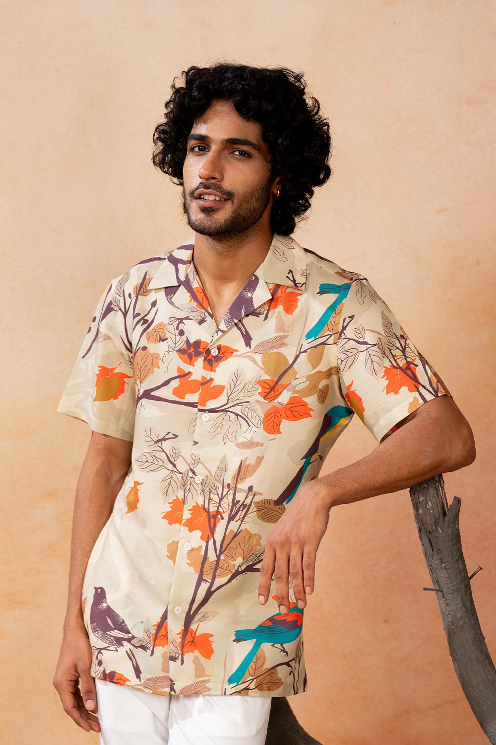 Serenity Bird Themed Print Cotton Shirt by Hilo Design | Grocsy