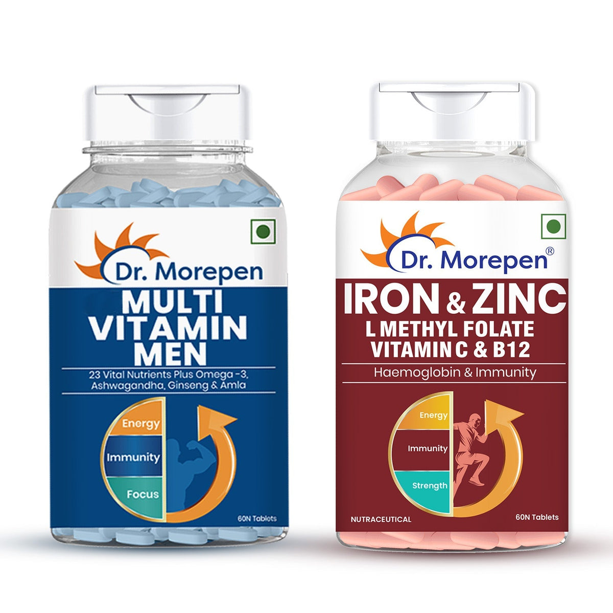 Dr Morpen Iron & Zinc + Multivitamin Men Tablets Combo | Grocsy
