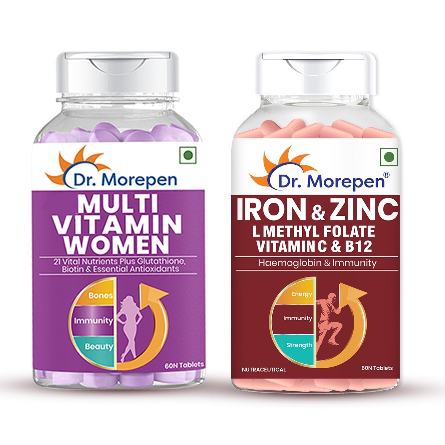 Dr Morpen Iron & Zinc + Multivitamin Women Tablets Combo | Grocsy