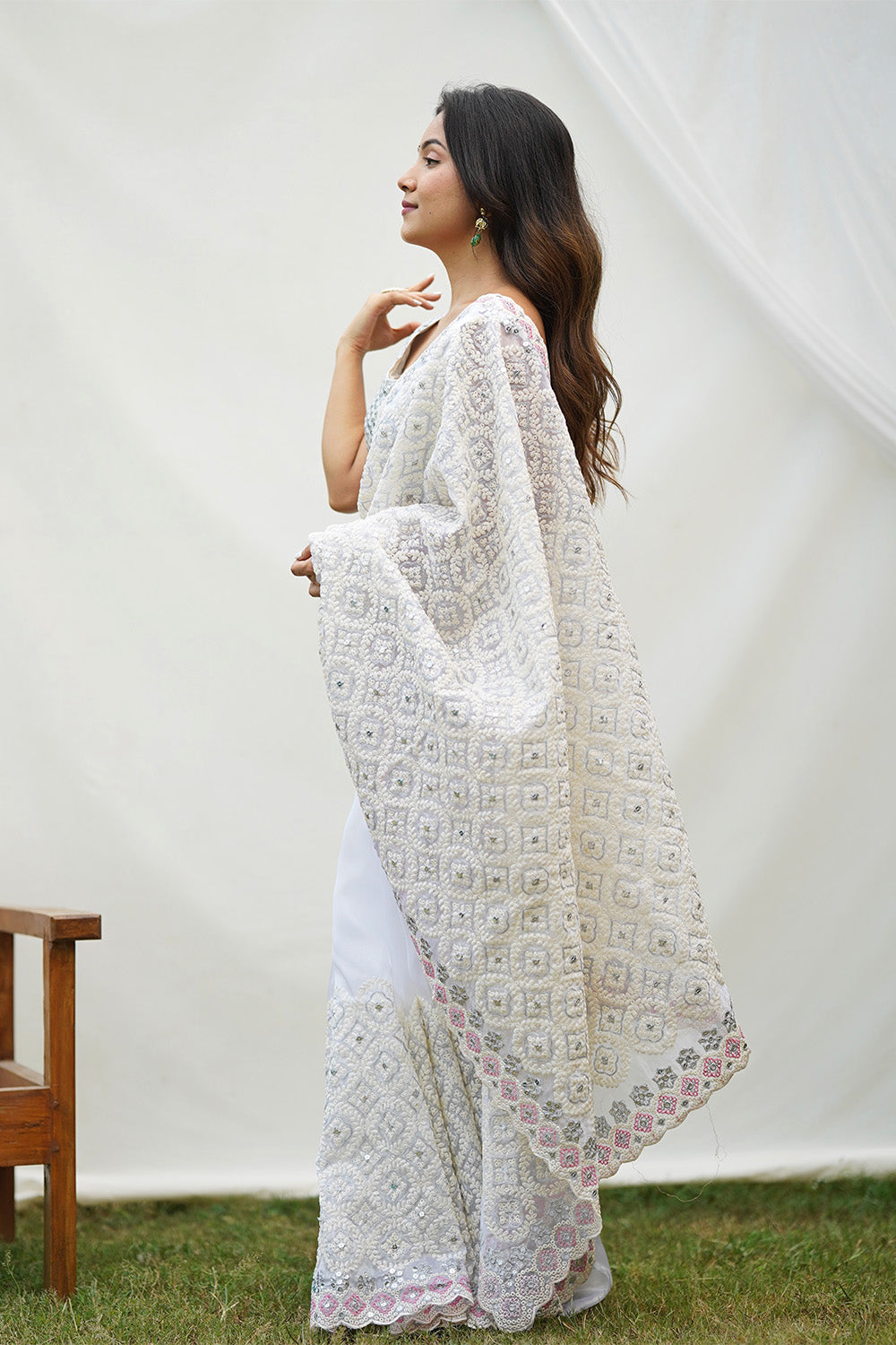 Teeya Creation Off White Color Soft organza Silk Heavy Work Saree | Grocsy