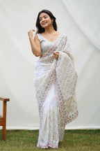 Teeya Creation Off White Color Soft organza Silk Heavy Work Saree | Grocsy