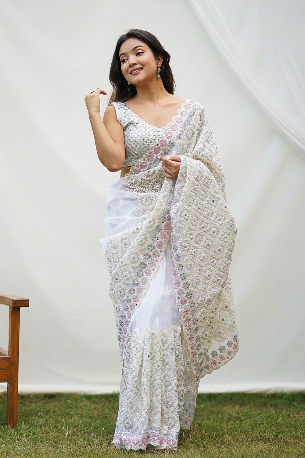 Teeya Creation Off White Color Soft organza Silk Heavy Work Saree | Grocsy