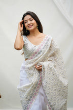 Teeya Creation Off White Color Soft organza Silk Heavy Work Saree | Grocsy