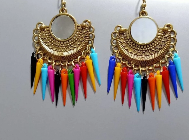 MS Fashion India Artistic Half Moon Oxidized Multi Color Brass Drops Earrings | Grocsy