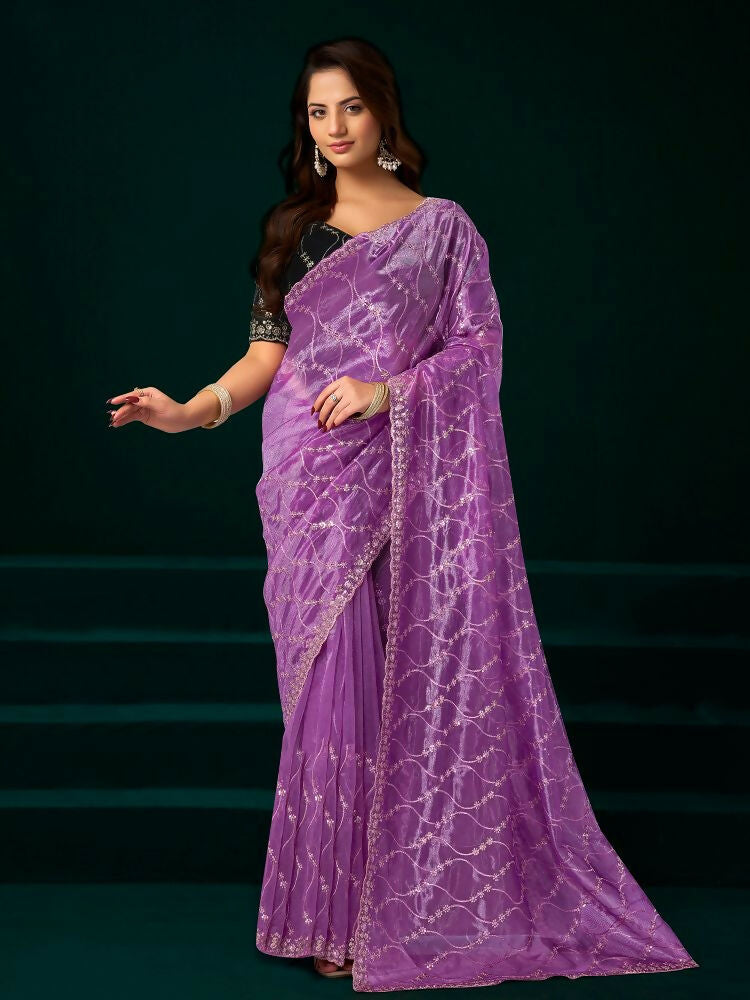 Joban Fashion Lavender Net Party Wear Sarees | Grocsy