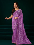 Joban Fashion Lavender Net Party Wear Sarees | Grocsy
