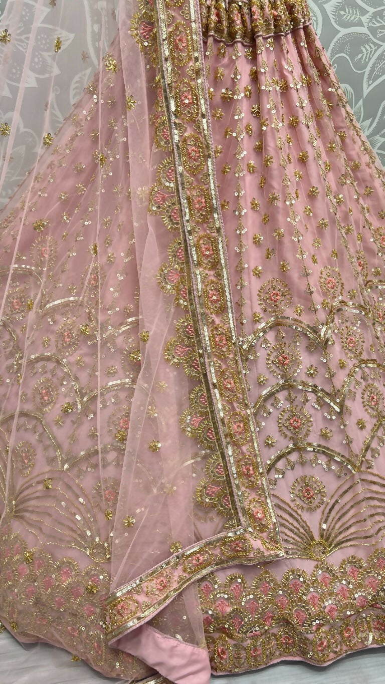 Jyoti Fashion Women's Pink Bridal Net Fancy Sequins with Multi Thread Embroidered & Handwork Wedding Lehenga Choli | Grocsy