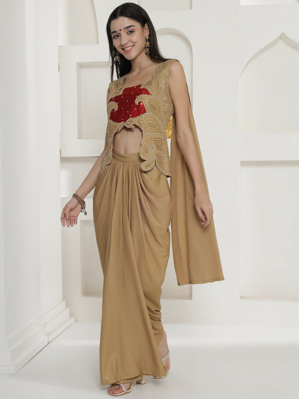 Joban Fashion Golden Shimmer Chinnon Skirt Set | Grocsy