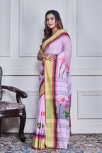 Morchari Multicolour Cotton Handloom Mirror Work Saree Unstitched Blouse | Grocsy