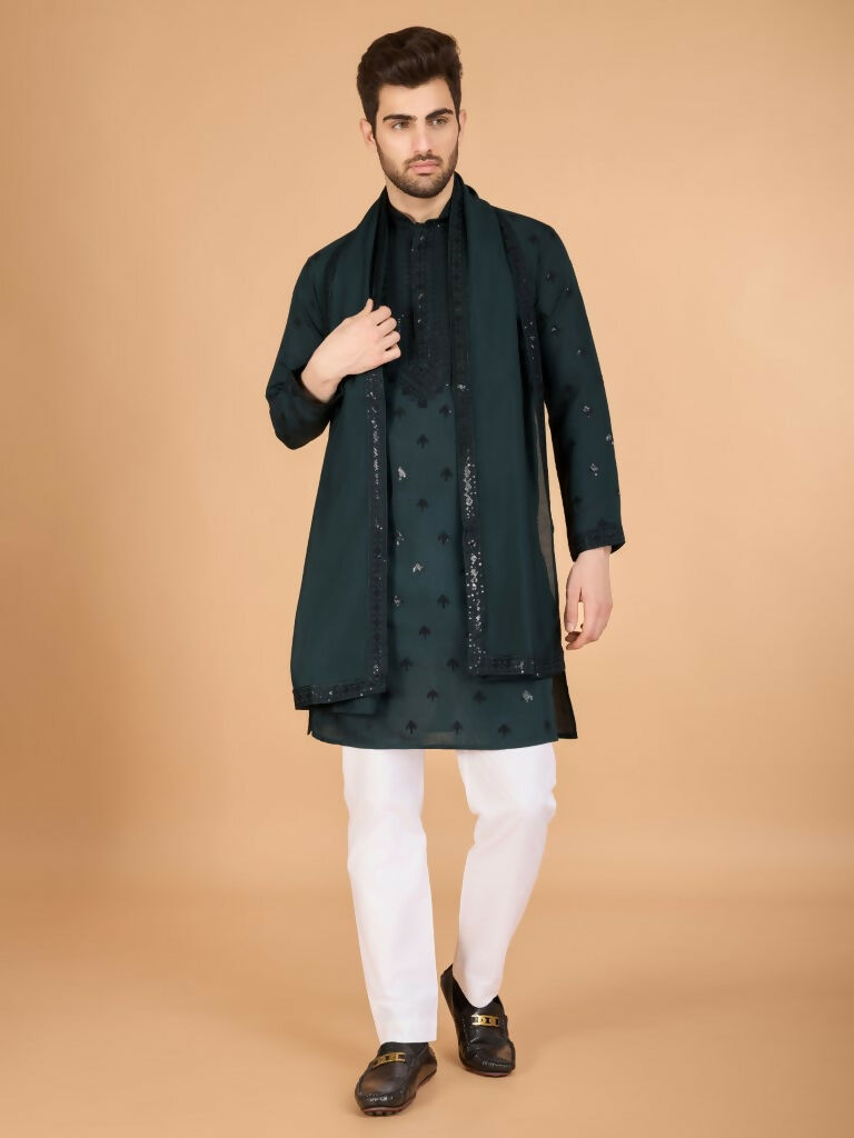 Vastranavya Green Exclusive Festival Wear Viscose Silk Thread with Sequence Embroidered Work Kurta with Dupatta | Grocsy