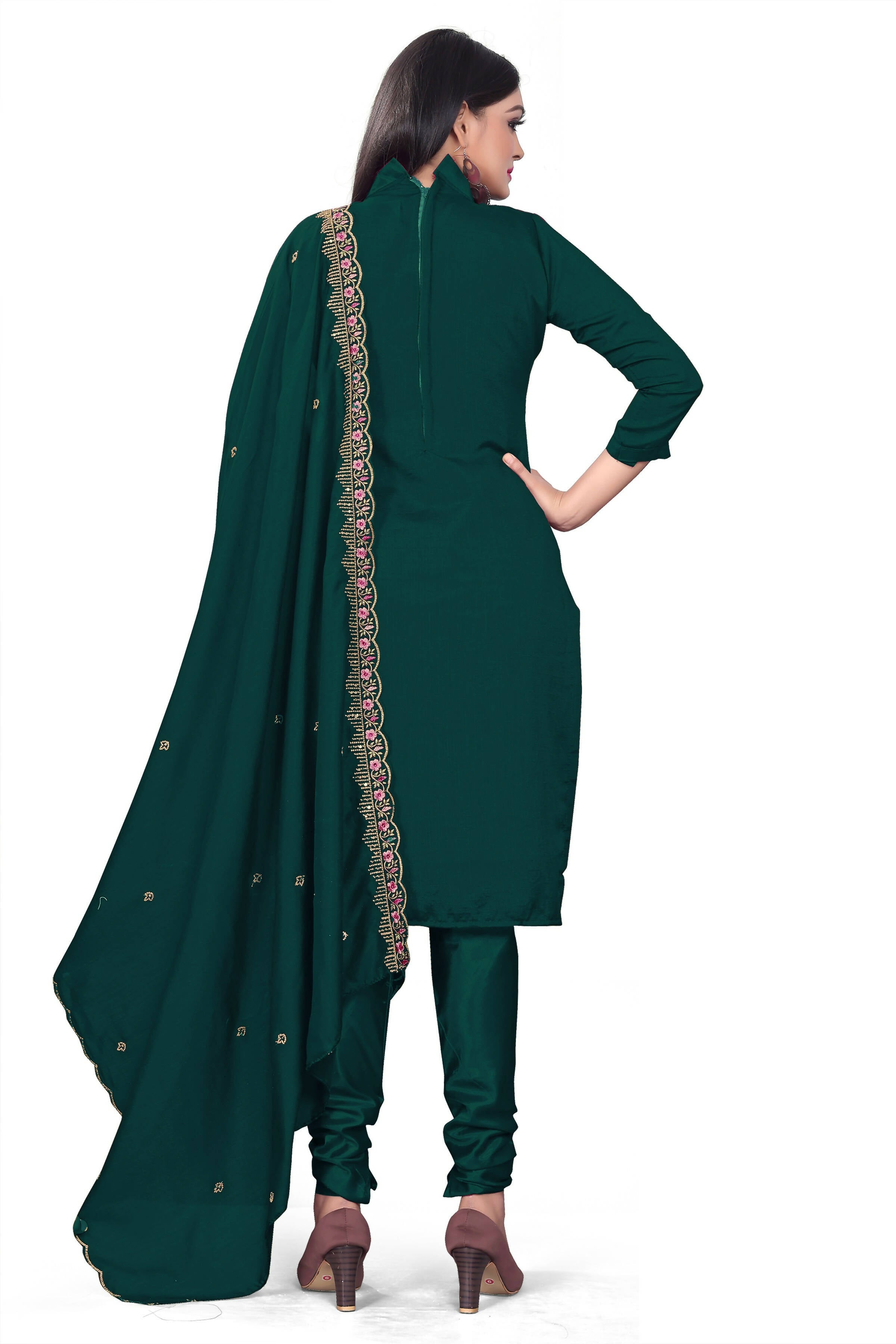 Teal Silk Embroidered with Sequins work Unstitched Dress Material - Tanvi | Grocsy