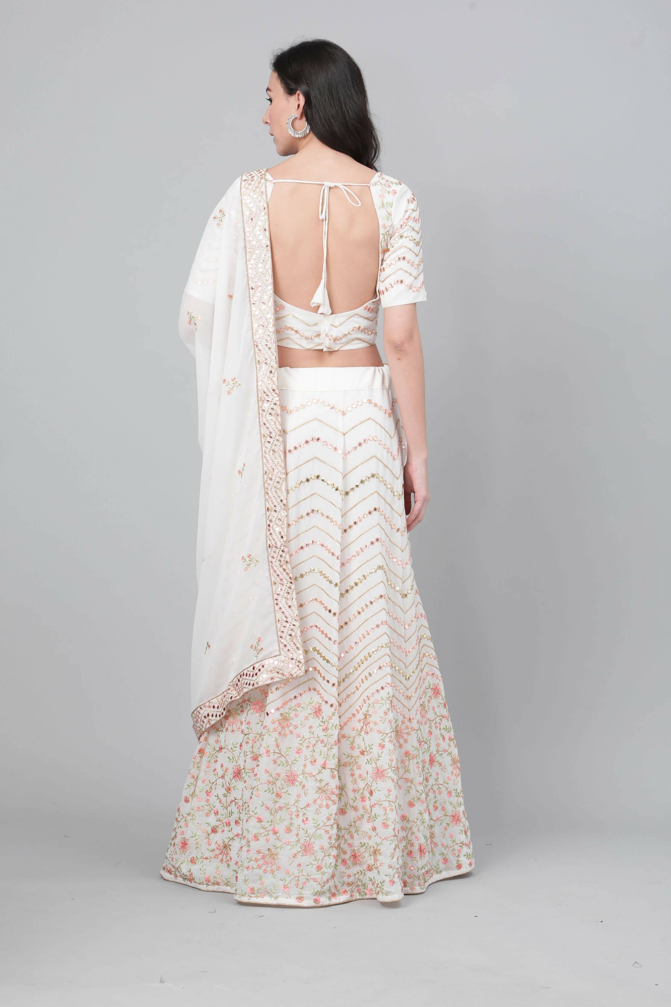 Pearl White Georgette Sequins Embroidery with Mirror work Lehenga Choli with Dupatta - Jivika | Grocsy