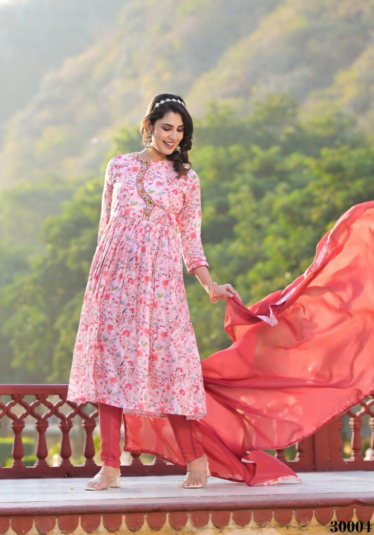 Designer Stylish Light Pink Rubi Silk Stitched Suit With Dupatta - Kiyara | Grocsy