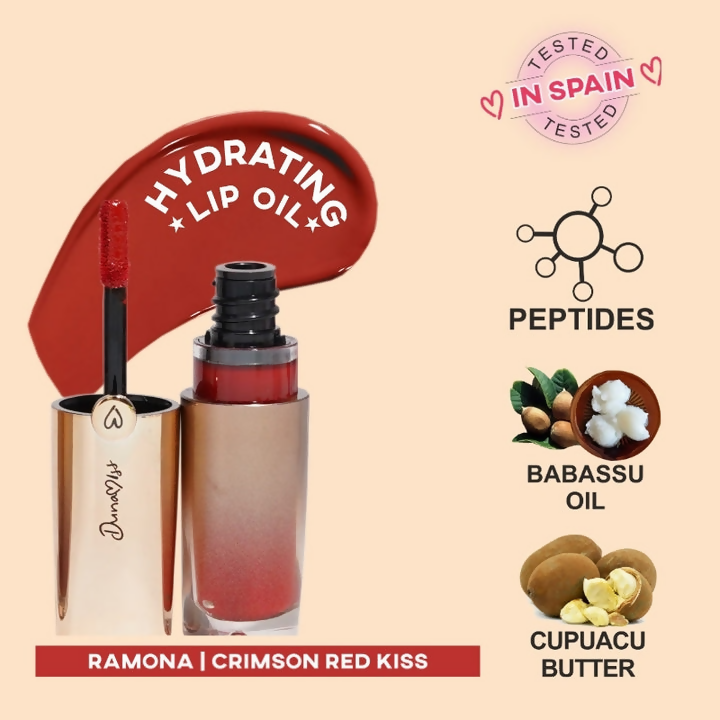 Dunamiss Ramona Hydrating Lip Oil Gloss Crimson Red Kiss | Grocsy