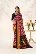 Vastranavya Maroon Tussar Silk Zigzag Waves Printed Saree with Unstitched Blouse | Grocsy