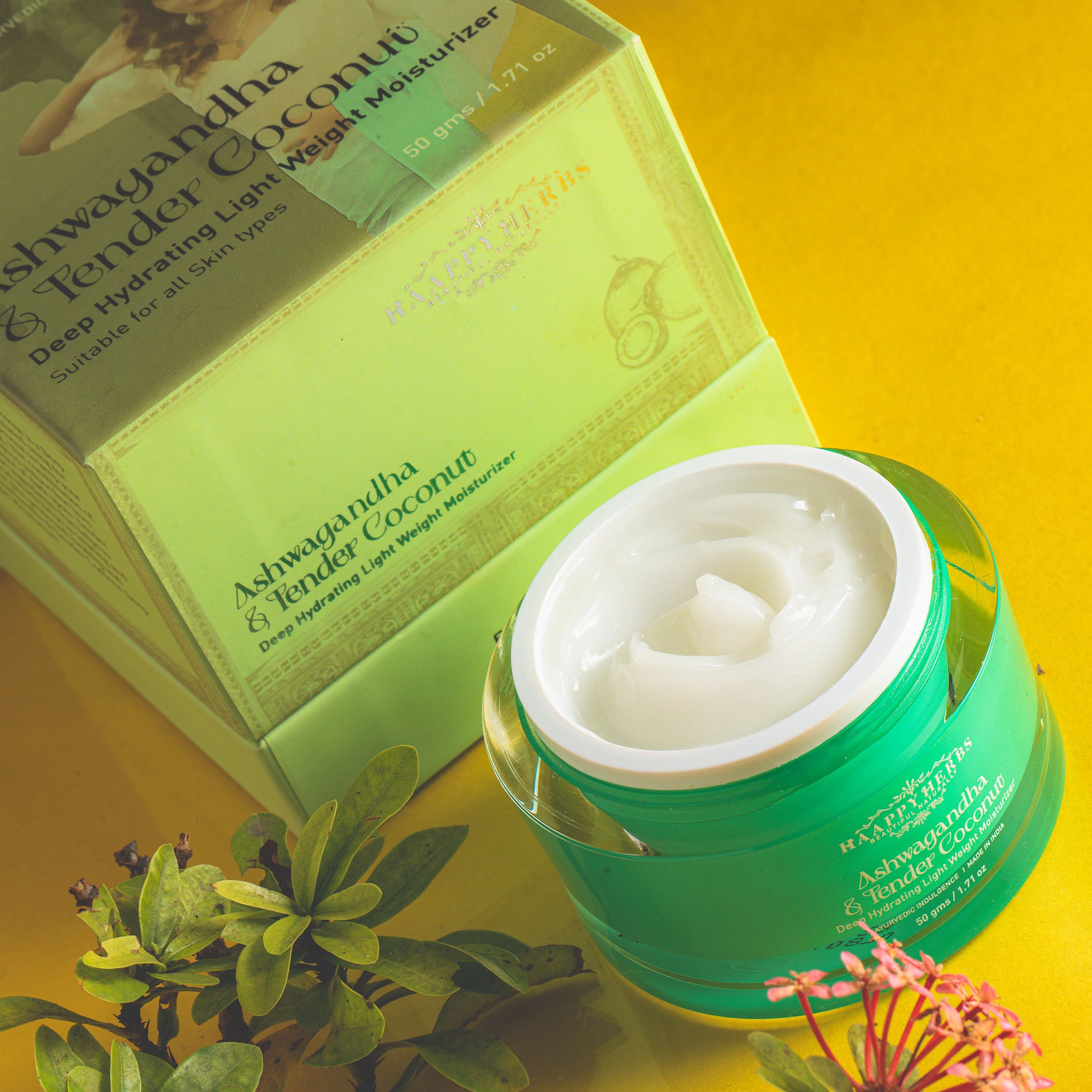 Haappyherbs Ashwagandha & Tender Coconut Deep Hydrating Light Weight Moisturizer | Grocsy