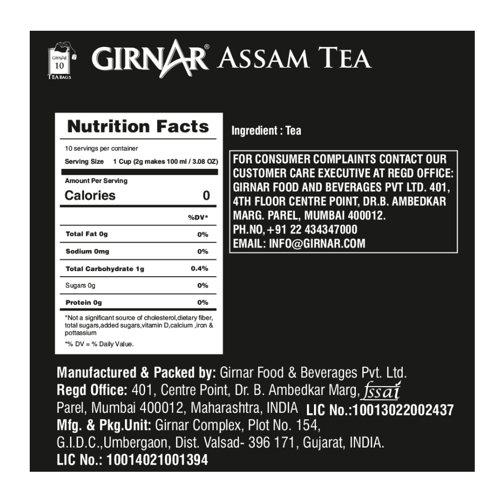 Girnar Single Origin Black Tea Bags - Assam Tea | Grocsy