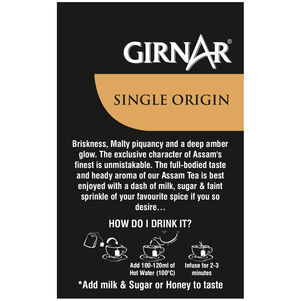 Girnar Single Origin Black Tea Bags - Assam Tea | Grocsy