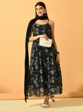 Myshka Women's Black Festive Flared Anarkali Kurta With Dupatta sets | Grocsy