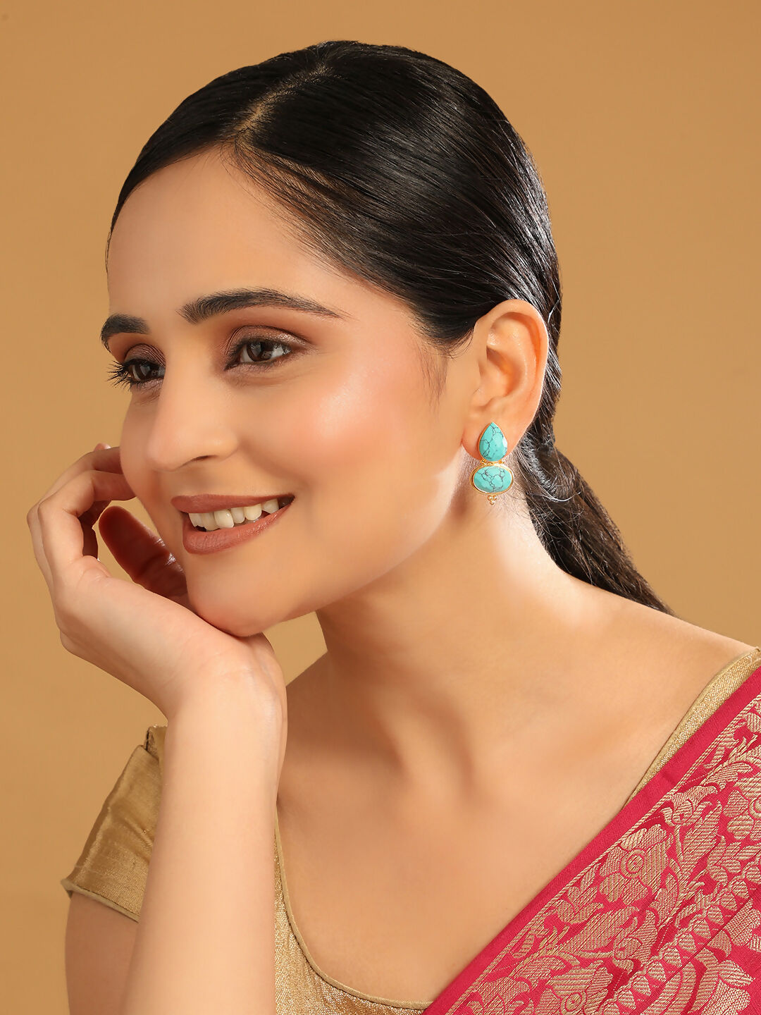 Nuyug 22K Gold Plated Turquoise Embrace Earrings | Grocsy
